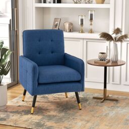 Costway Upholstered Sofa Chair Modern Accent Armchair Leisure Lounge Chair in Navy - thumbnail 4