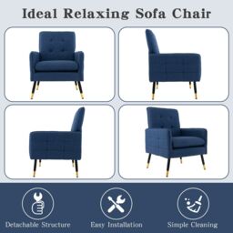 Costway Upholstered Sofa Chair Modern Accent Armchair Leisure Lounge Chair in Navy - thumbnail 6