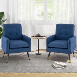 Costway Upholstered Sofa Chair Modern Accent Armchair Leisure Lounge Chair in Navy - thumbnail 5