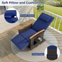Costway 360° Swivel Rattan Recliner Chair Patio Wicker Chaise Lounge Chair in Navy - thumbnail 3
