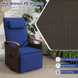 Costway 360° Swivel Rattan Recliner Chair Patio Wicker Chaise Lounge Chair in Navy - thumbnail 5