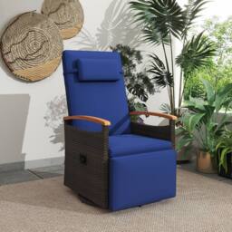 Costway 360° Swivel Rattan Recliner Chair Patio Wicker Chaise Lounge Chair in Navy - thumbnail 4