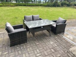 Fimous 4 Seater Outdoor Dark Grey Mixed High Back Rattan Sofa Dining Table Set Garden Furniture With Arm Chairs - thumbnail 3