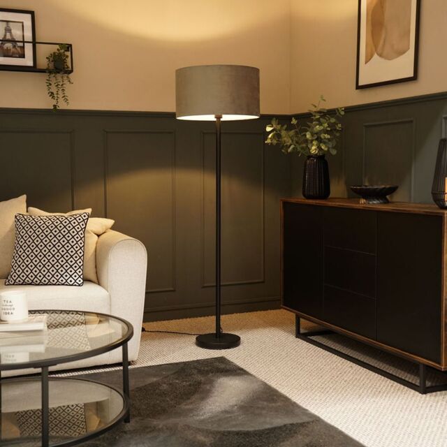 ValueLights Charlie Black Stem Floor Lamp Light with Velvet Lamp Shade in Grey - Size: 18 inches - image 1