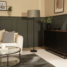 ValueLights Charlie Black Stem Floor Lamp Light with Velvet Lamp Shade in Grey - Size: 18 inches - thumbnail 3