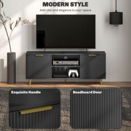 HOMCOM Modern TV Stand Cabinet with Storage for Living Room, Black - thumbnail 4