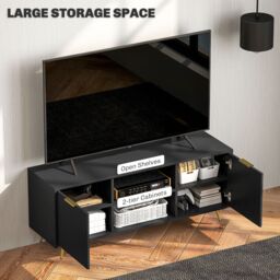 HOMCOM Modern TV Stand Cabinet with Storage for Living Room, Black - thumbnail 5