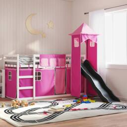 Berkfield Home Bunk Bed without Mattress with Slide & Curtains Pink 90x200 cm - thumbnail 2