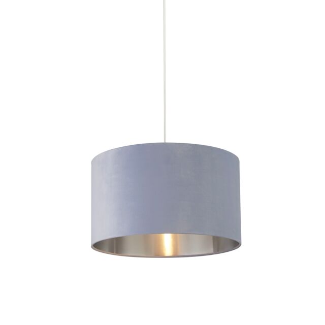 Lighting Collection Light Blue Velvet Drum Shade Silver Inner D45Cm Lamp Shade - image 1