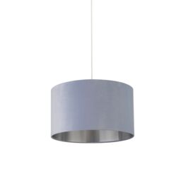 Lighting Collection Light Blue Velvet Drum Shade Silver Inner D45Cm Lamp Shade - thumbnail 3