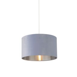 Lighting Collection Light Blue Velvet Drum Shade Silver Inner D45Cm Lamp Shade