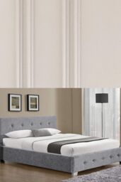 Modernique Fabric Ottoman Storage Bed with High Headboard, Gas Lift Up Base in Grey - Size: King - thumbnail 2