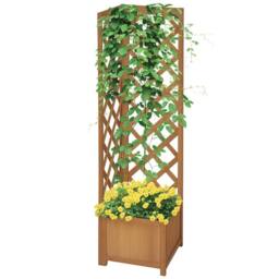 OUTSUNNY Wooden Planter with Corner Trellis, Raised Garden Bed, Brown - thumbnail 2