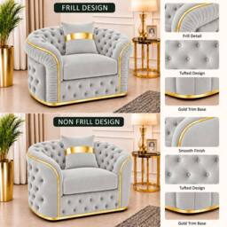 Stratus Interiors Ambassador Velvet Chesterfield Sofa - Gold Trim - No Frill - Armchair in Silver - thumbnail 3