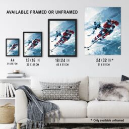 "Artery8 Ice Hockey Players in Game Oil Painting Winter Wall Art Print in Blue - Size: W24"" x H32""" - thumbnail 3