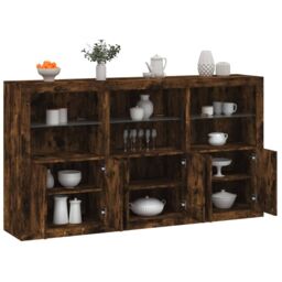 Berkfield Home Sideboard with LED Lights Smoked Oak 181.5x37x100 cm in Brown - thumbnail 1