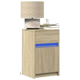 Berkfield Home Bedside Cabinet with LED Lights Sonoma Oak Engineered Wood in Light Brown - thumbnail 2