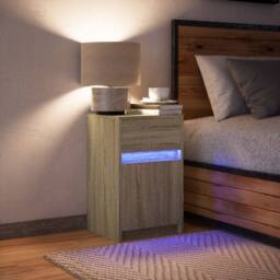 Berkfield Home Bedside Cabinet with LED Lights Sonoma Oak Engineered Wood in Light Brown - thumbnail 4