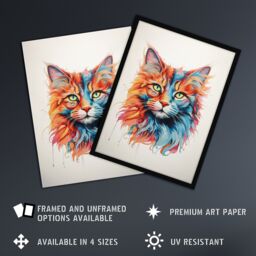 "Artery8 Wall Art Print Maine Coon Cat Lover Gift Pet Portrait Orange Blue Pink Artwork Painting Art Framed - Size: W12"" x H16""" - thumbnail 2