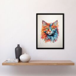 "Artery8 Wall Art Print Maine Coon Cat Lover Gift Pet Portrait Orange Blue Pink Artwork Painting Art Framed - Size: W12"" x H16""" - thumbnail 4
