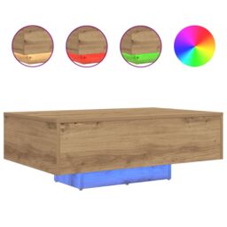 Berkfield Home Coffee Table with LED Lights Artisan Oak 85x55x31 cm in Brown - Size: 85 x 55 x 31 cm - thumbnail 4