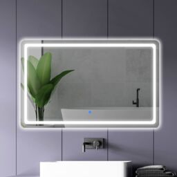 Emitto LED Wall Mirror Anti-fog Bathroom Mirrors Makeup Light 100x70cm in Bright Green - Size: 100x70 cm - thumbnail 1