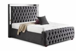 Stratus Interiors Winchester Button-Tufted Mirror Border Bed Frame - Ottoman Storage in Grey - Size: Double - thumbnail 2