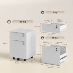 HOMCOM 2 Drawer Filing Cabinet with Adjustable Hanging Bars for A4 & Letter in White - thumbnail 3