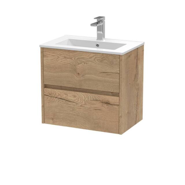 Balterley Chartley 2 Drawer Wall Hung Vanity Basin Unit, Autumn Oak, 600mm in Brown - image 1