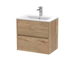 Balterley Chartley 2 Drawer Wall Hung Vanity Basin Unit, Autumn Oak, 600mm in Brown - thumbnail 1