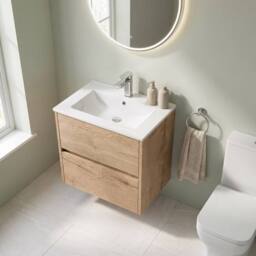 Balterley Chartley 2 Drawer Wall Hung Vanity Basin Unit, Autumn Oak, 600mm in Brown - thumbnail 3