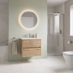 Balterley Chartley 2 Drawer Wall Hung Vanity Basin Unit, Autumn Oak, 600mm in Brown - thumbnail 4