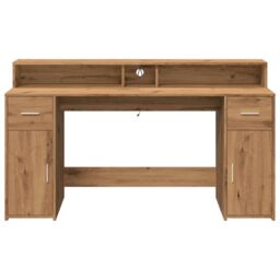 Berkfield Home Desk with LED Lights Artisian Oak 160x55x91 cm Engineered Wood in Brown - Size: 160 x 55 x 91 cm - thumbnail 6