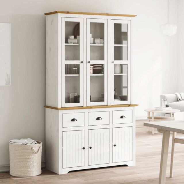 "Berkfield Home Highborad ""BODO"" White & Brown 115.5x43x200.5cm Solid Wood Pine - Size: 115.5x43x200.5 cm" - image 1