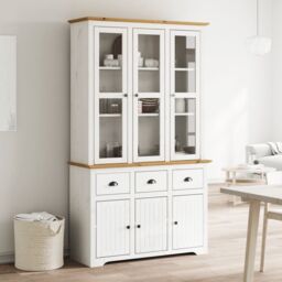 "Berkfield Home Highborad ""BODO"" White & Brown 115.5x43x200.5cm Solid Wood Pine - Size: 115.5x43x200.5 cm" - thumbnail 1