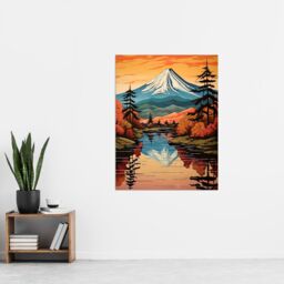 Artery8 Mount Fuji Reflecting In Lake Kawaguchi Waters Oil Painting Autumn In Japan Sacred Volcano Mountain Extra Large XL Unframed Wall Art Poster - thumbnail 4
