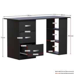 Home Discount Vida Designs Mason 3 Drawer With 3 Shelves Computer Desk Storage Office Study Gaming Table in Black - thumbnail 2
