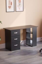 Home Discount Vida Designs Mason 3 Drawer With 3 Shelves Computer Desk Storage Office Study Gaming Table in Black - thumbnail 3