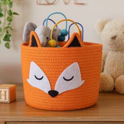 Voltico Large Animal Cotton Storage Basket - Foldable, 30cm in Orange