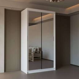 Sliding Wardrobes 4U Modern Double Sliding Door Wardrobe 90cm X 200cm in White - Size: 90 cm X 200 cm - thumbnail 1