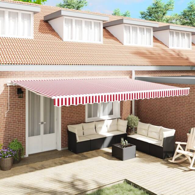 Berkfield Home Manual Retractable Awning Red & White Stripe 500x300 cm - image 1