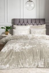 Catherine Lansfield Crushed Velvet Duvet Cover Set - Soft, Durable & Luxury Finish in Natural - Size: Super King