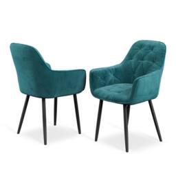 More4Homes Arlo Black Table Top W Black Legs + Anika Velvet Dining Chair Set Of 4 in Teal - thumbnail 5