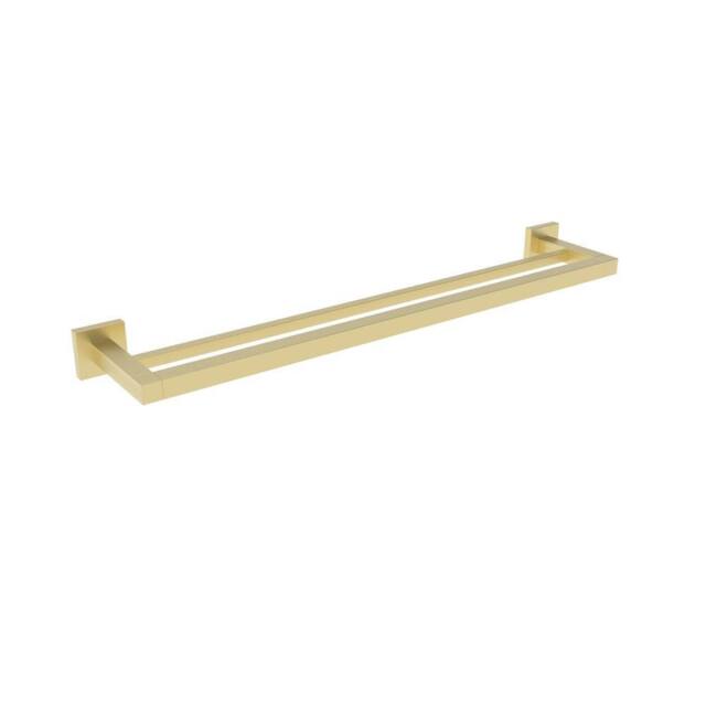 Bathroom Kingdom Sydney Brushed Brass Square Double Towel Rail in Gold - image 1