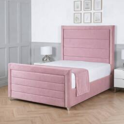 Living Comfort Bedz Selena Plush Velvet Upholstered Bed Slatted Base with 48Inch Headboard in Pink - Size: Small Double