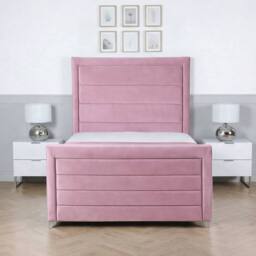 Living Comfort Bedz Selena Plush Velvet Upholstered Bed Slatted Base with 48Inch Headboard in Pink - Size: Small Double - thumbnail 2