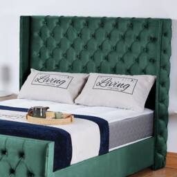 UK Bed Furniture Windsor Wingback Slatted Base Upholstered Bed with 48 Inch Headboard in Green - Size: Single - thumbnail 2