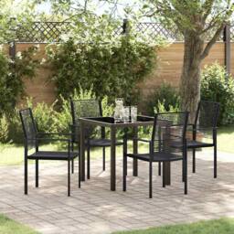 Berkfield Home Stylish 5 Piece Garden Dining Set Black PVC Rattan - thumbnail 2