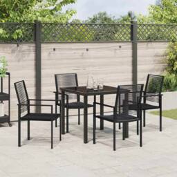 Berkfield Home Stylish 5 Piece Garden Dining Set Black PVC Rattan - thumbnail 4