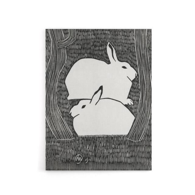 "Artery8 Two Stylised Snow Hares Samuel J De Mesquita Canvas Wall Art Print in Black - Size: W12"" x H16""" - image 1